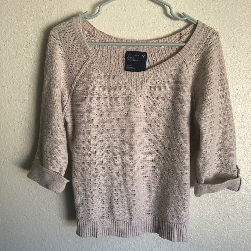 AEO Cream Knit Sweater Cropped 3/4 Sleeve